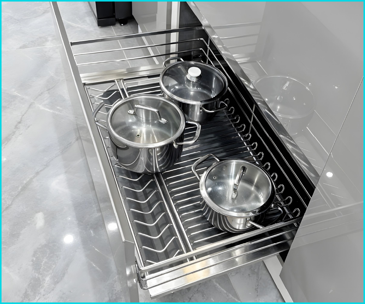Giá xoong nồi inox 304 nan Oval ray giảm chấn - XP60M