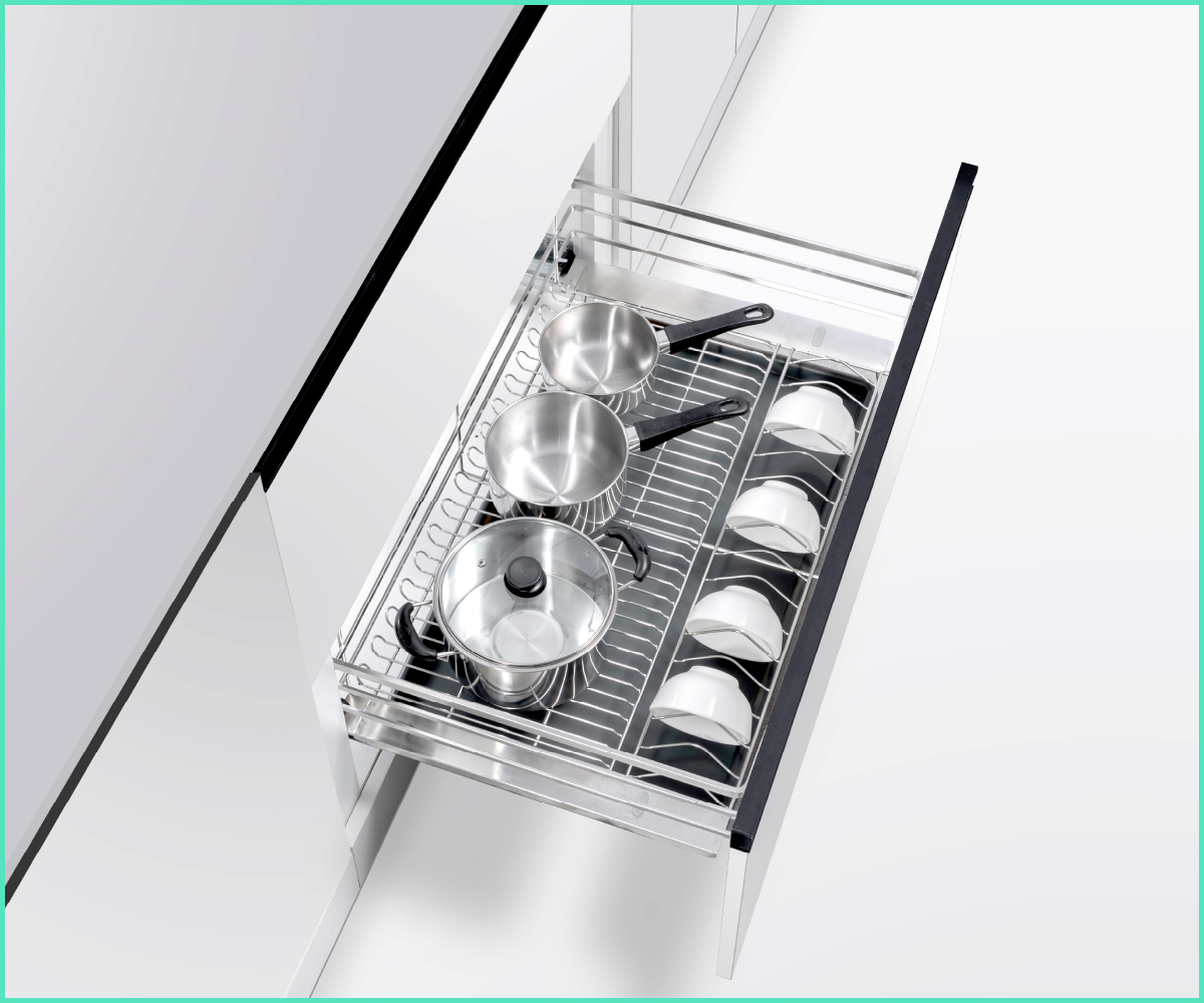 Giá xoong nồi inox 304 ray giảm chấn - XP60S